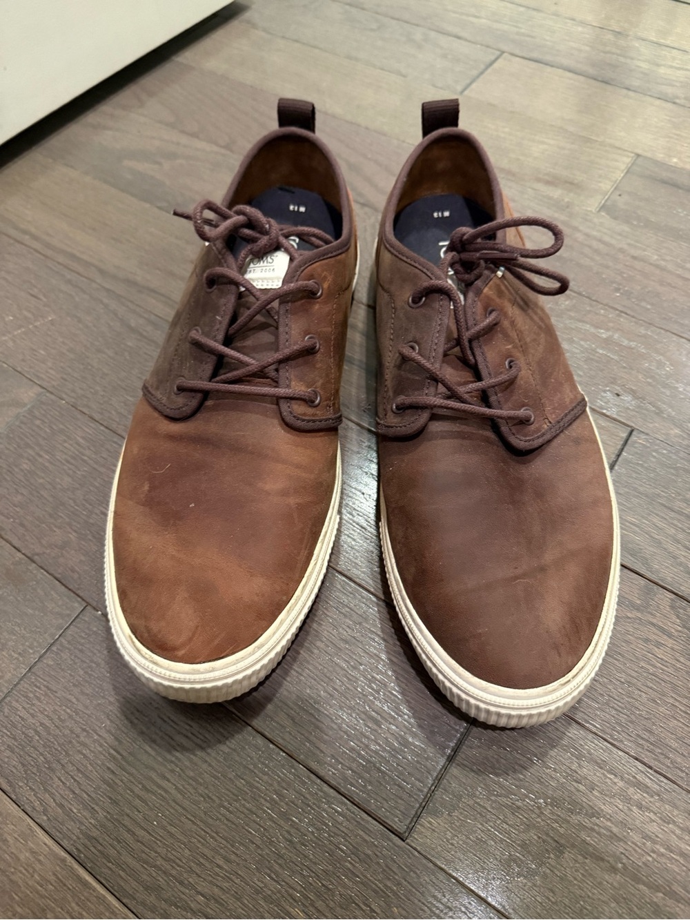 TOMS Brown Nubuck Casual Sneakers Men’s US 13 EU 46 | Leather Lace-Up Shoes